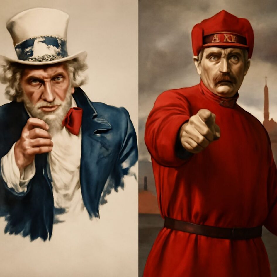 Revolutionary and Civil War propaganda posters showing soldiers, workers, and political symbols