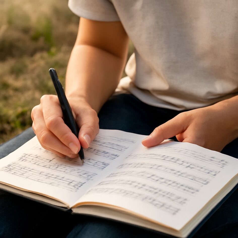 An open book with Italian words and storytelling elements
